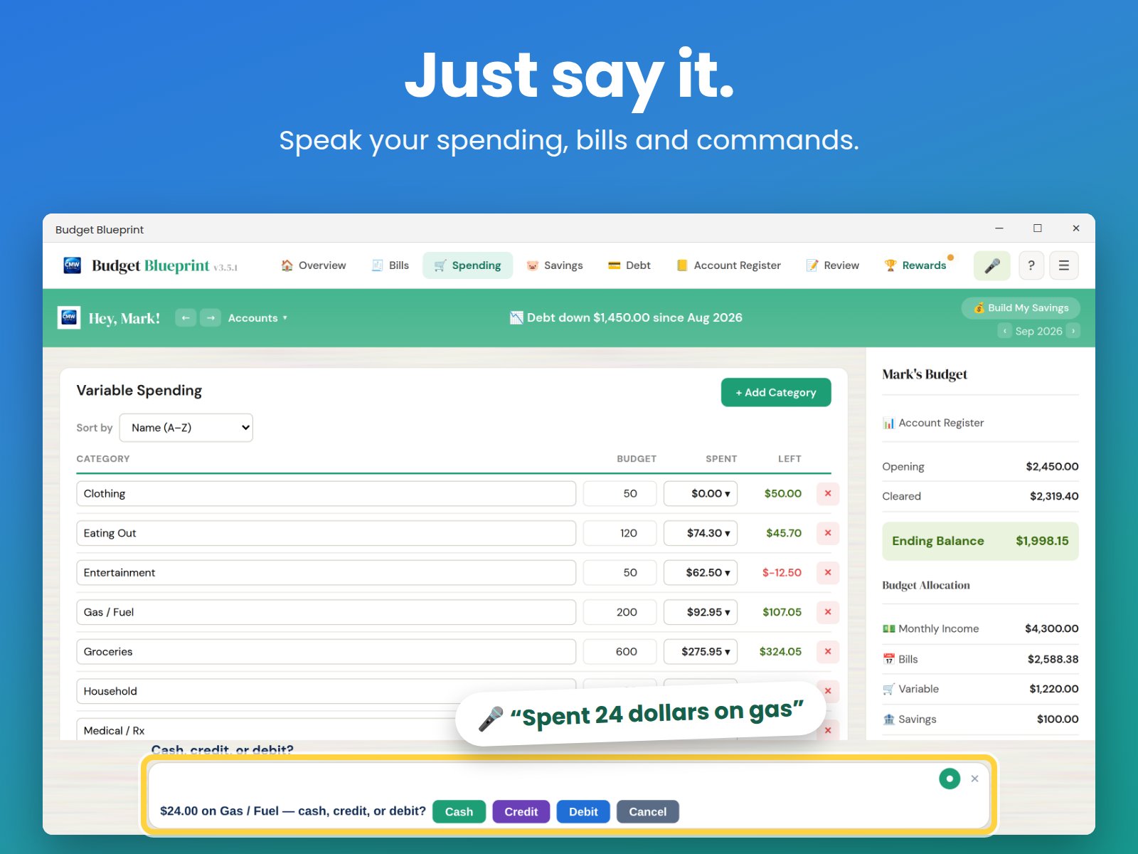 Just say it — speak your spending, bills and commands