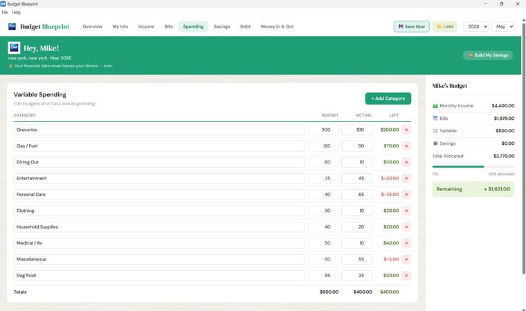 Variable spending tracker